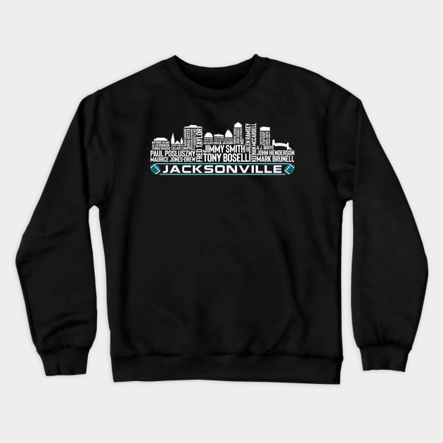 Jacksonville Football Team All Time Legends, Jacksonville City Skyline Crewneck Sweatshirt by Legend Skyline